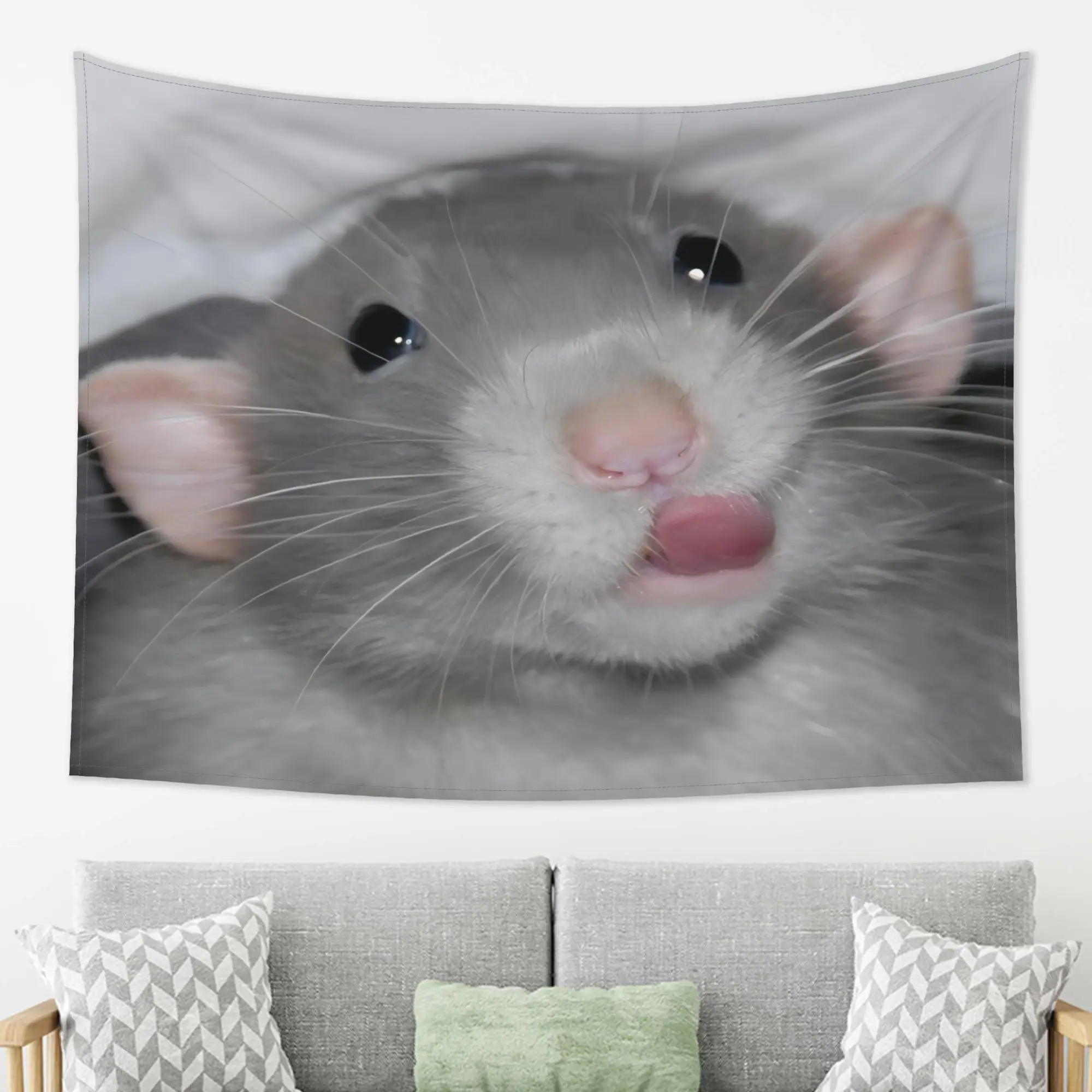 VIKAMA Funny Cute Pet Hamster Tapestry Cute Licking Mouth Hamster Big Head Print Anime Style Kawaii Decor Cute Cartoon