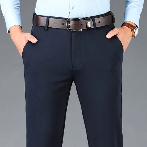 Imagen 2 del producto Primavera otoño, pantalones de traje de negocios informales para hombre, pantalones de traje elásticos deportivos, pantalones masculinos de talla grande, pantalones de vestir rectos sueltos
