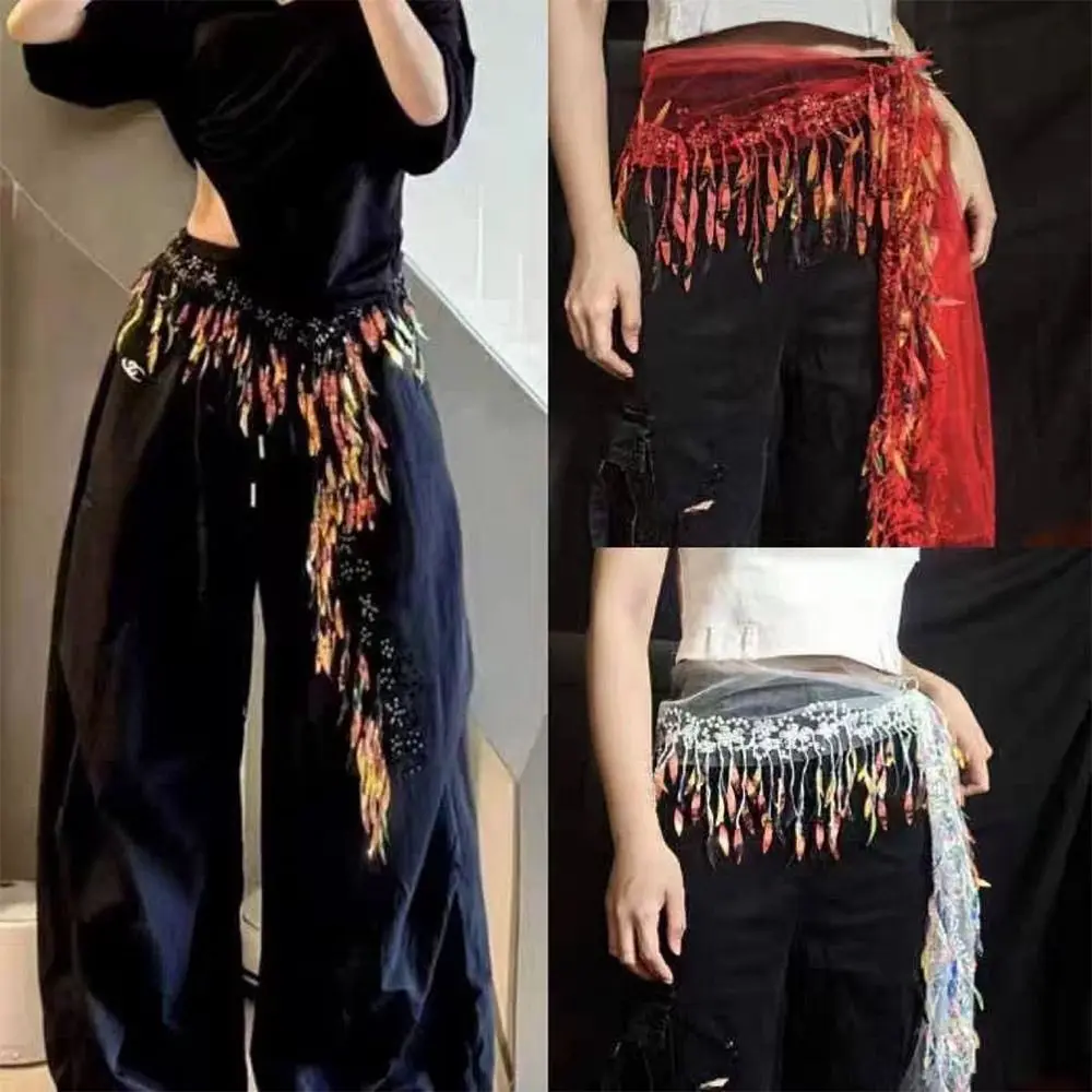 قابل للتعديل وشاح رقص الجاز الثلاثي وشاح شرابات الهيب هوب وشاح الشارع الشهير قميص موسع Y2K حزام أداء الرقص