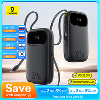 Baseus 22.5W 10000mAh 20000mAh Power Bank Built-In Retractable USB-C & Lightning Cable for iPhone 16 Samsung S25 Xiaomi Poco