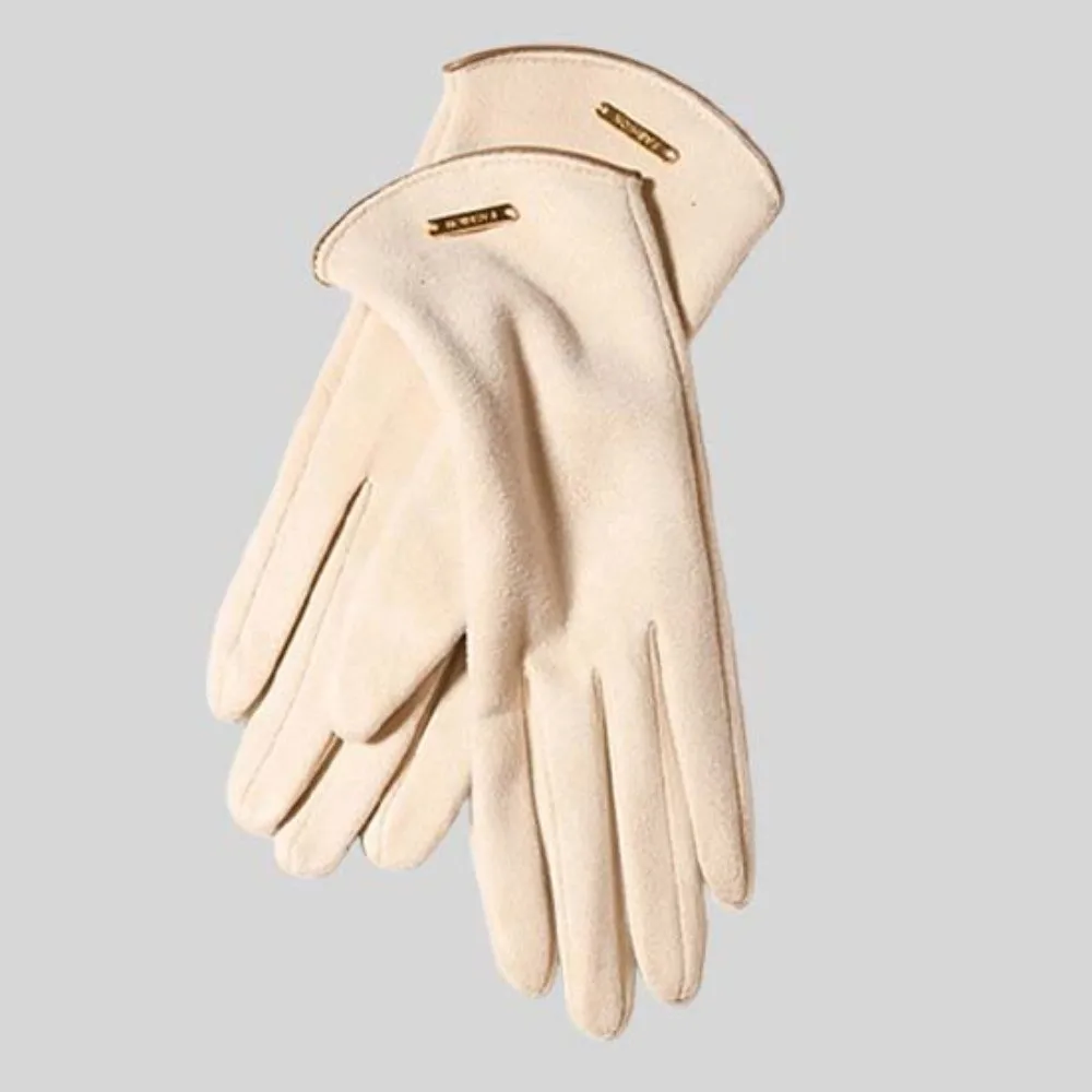 Faux Suede Winter Suede Gloves Solid Color Thickened Touchscreen Driving Mittens Soft Texture Elastic Wrist Fleece Lined Warmers