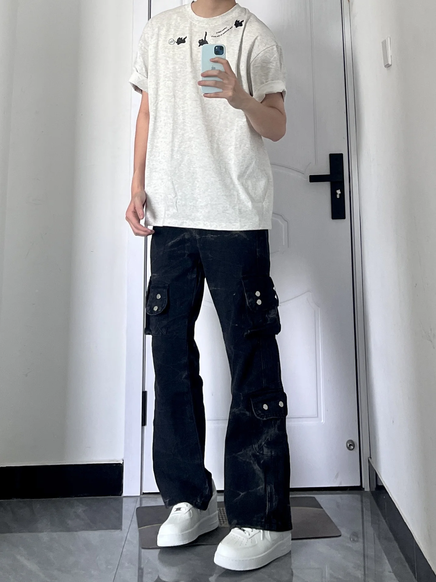

Ретро джинсы Bla Multi-ket Waed Workwear для мужчин, прямые, слегка расклешенные, длинные брюки, джинсовые штаны в стиле High Street Vibe