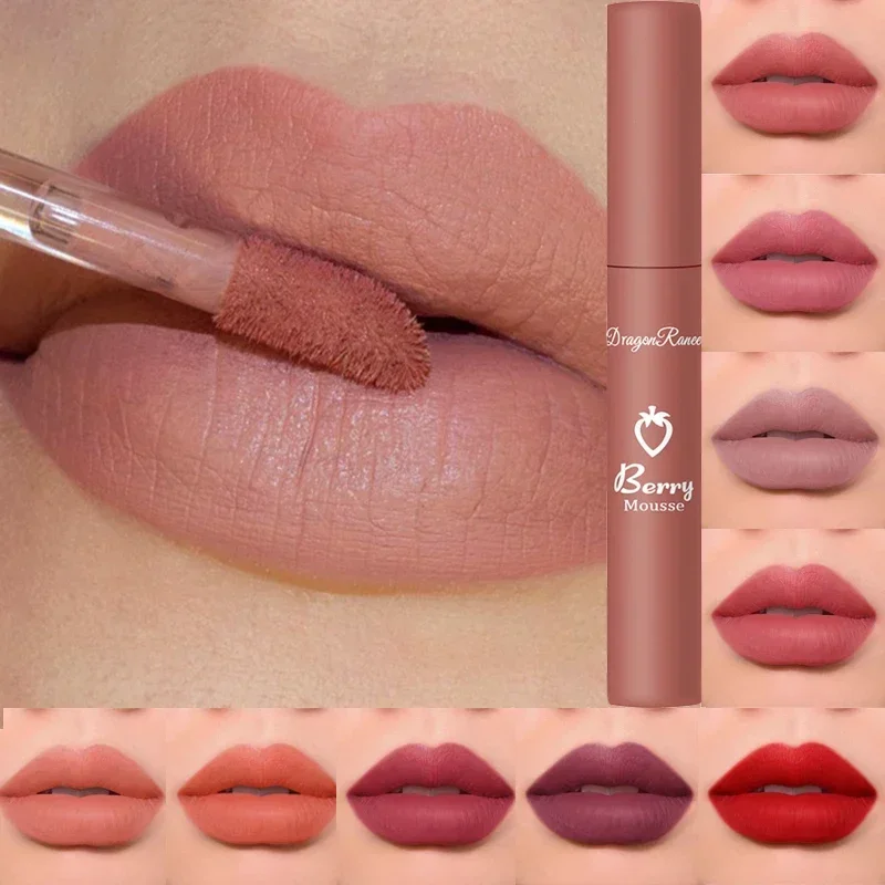 Waterdichte Fluwelen Matte Nude Lipgloss Sexy Langdurige Non-Stick Cup Nude Rode Vloeibare Lippenstift Make-Up Voor Vrouwen Korea Cosmetisch