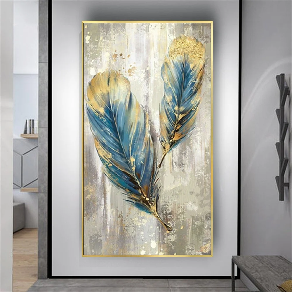 

Nordic Hand-Painted Artwork Custom Feather Oil Painting Vertical Panel Hang Poster For Home Porch Decor Wall Art Picture Gift