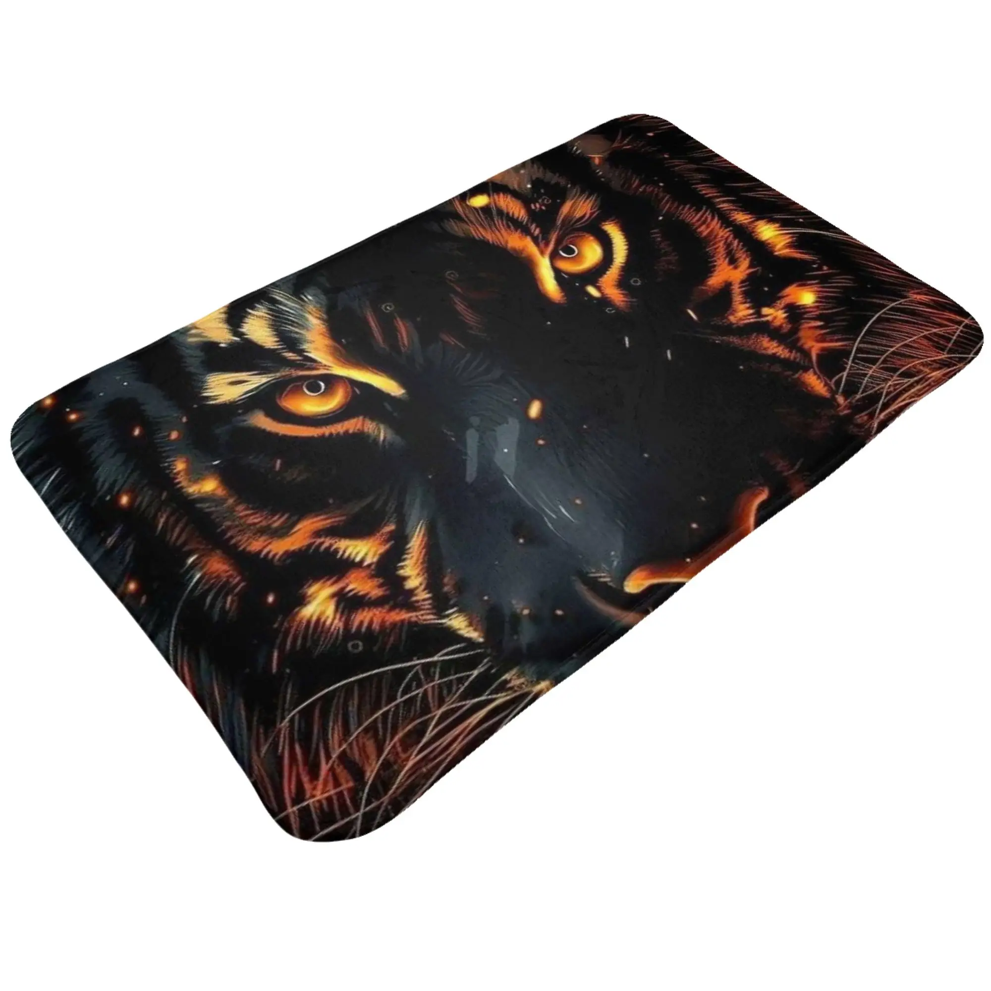 Fiery Black Tiger Fantasy Print Anti-Slip Doormat Bedroom Mat  Waterproof PatternHomeDecor