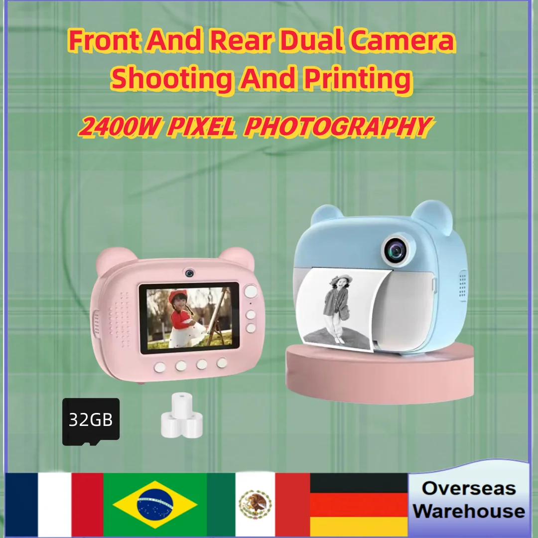 Hot Children Digital Camera For Kids Thermal Print Camera Instant Photo Printing Camera Video Toys+32g Memory Card Instant Print