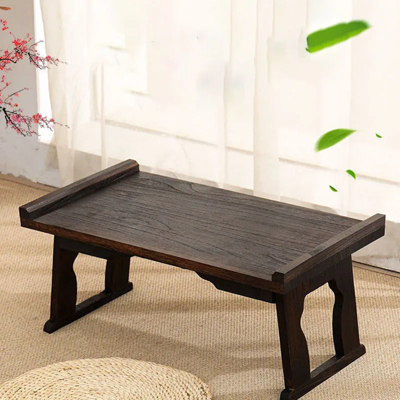 Folable Tea Table Chinese Low Wooden Living Room Side Table for Tea Coffee Antique Gongfu Tea Table Japanese Bay Window Table