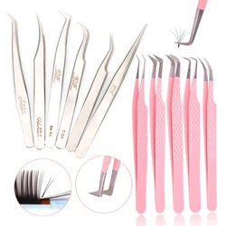 Eyelash Tweezers Stainless Steel Eyelashes Tweezers Professional for Volume Fan Makeup Tweezers Straight Curved Pick Up Tools