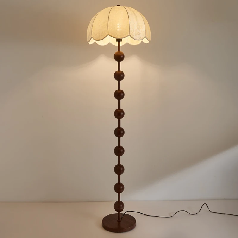 Factory custom wholesale umbrella cloth floor lamp, walnut material, 3 adjustable lights, suitable for living room, bedroom
