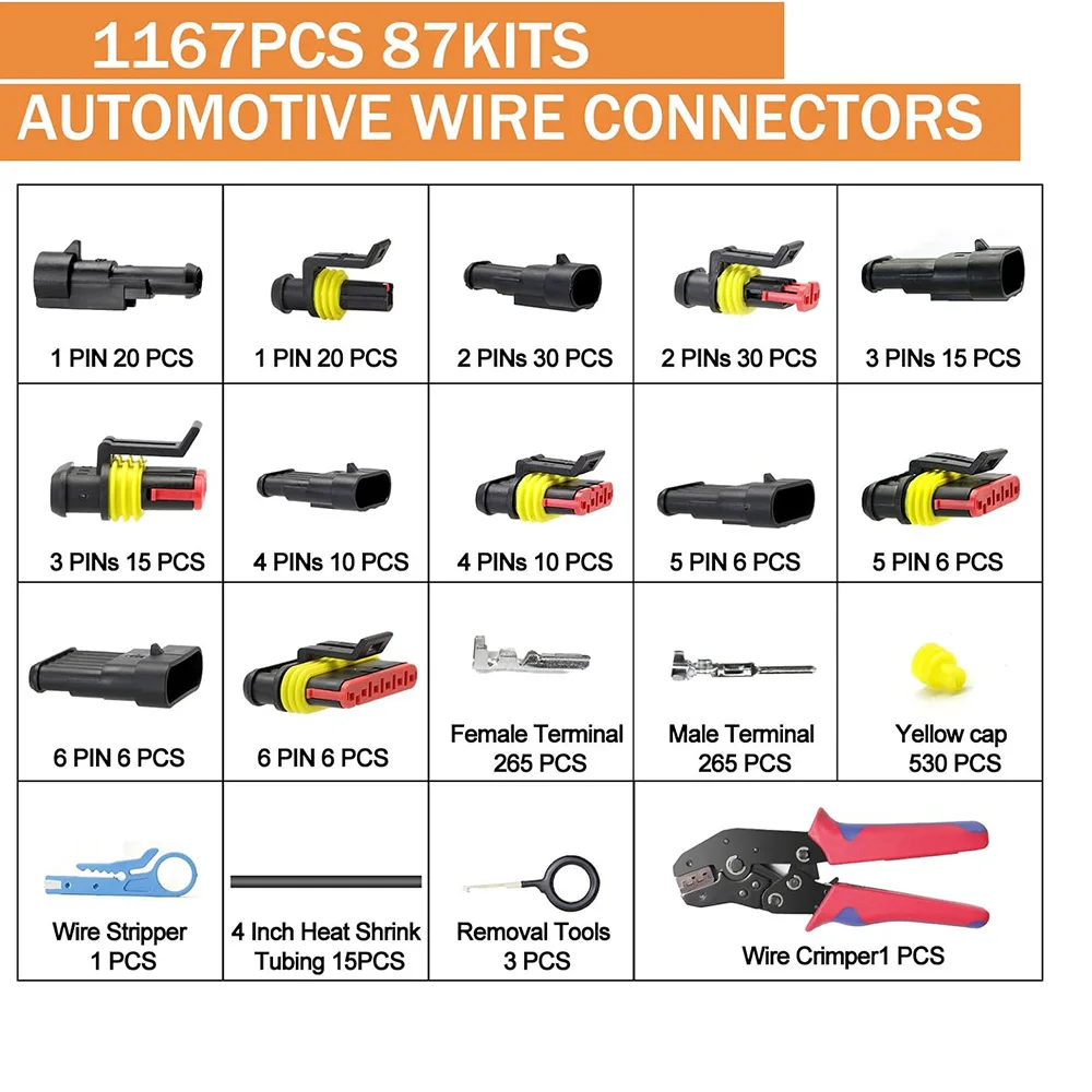 Waterproof Connectors Kit Automotive Wire Connector Electrical In Car Wiring Auto Seal Socket  With Ratcheting Wire Crimper