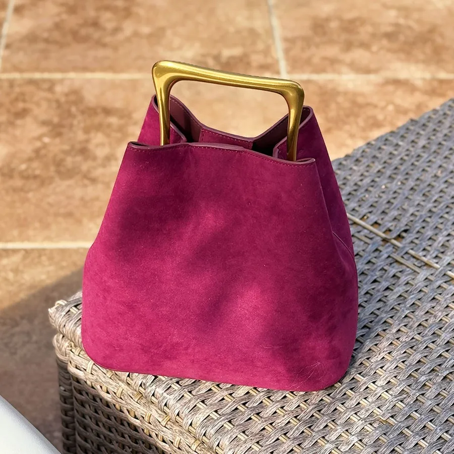 

Minimalist Vintage Suede Frosted Cowhide Bucket Bag Genuine Leather Commuter Bag Large Capacity Tote Bag Women