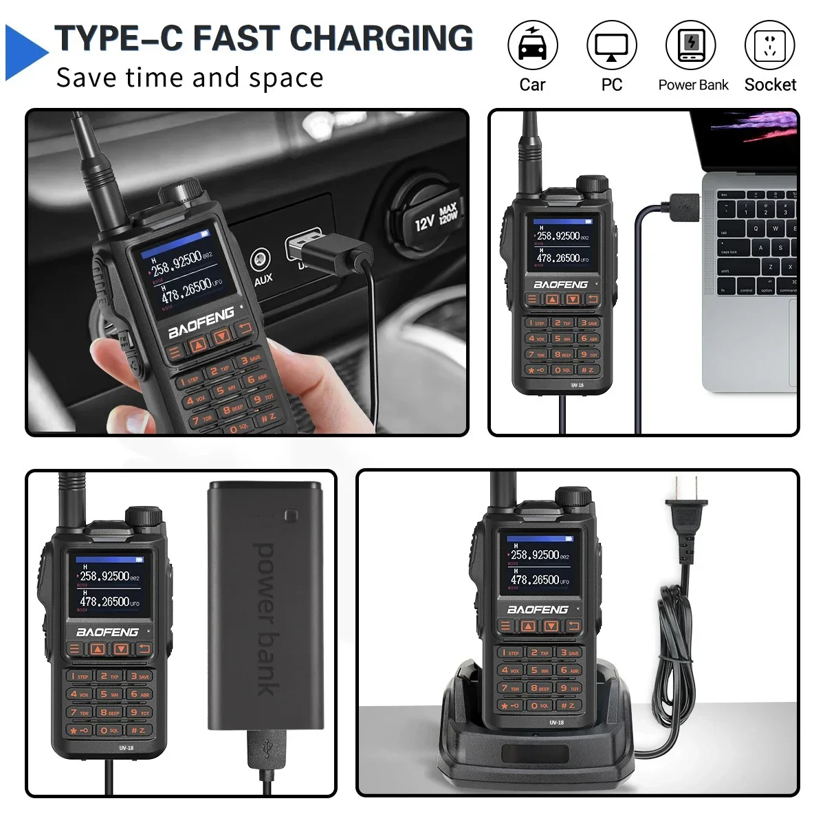 راديو لاسلكي Pro Walkie Talkie ، 5 واط ، تردد نسخ لاسلكي ، 999CH NOAA ، بعيد المدى ، راديو ذو اتجاهين من النوع C ، لا يوجد نظام تحديد المواقع ، المتجر الرسمي