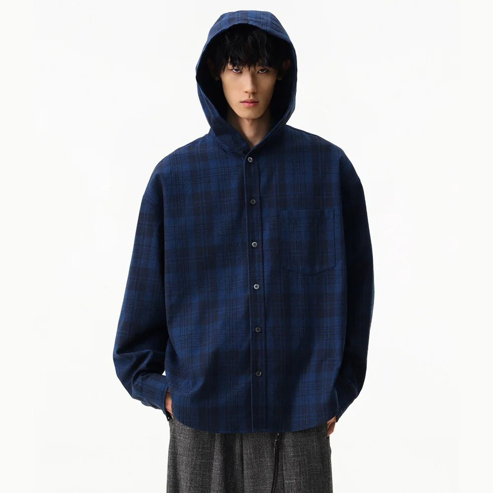 Men Women Autumn Oversize Loose Casual Plaid Unisex Hooded Cargo Shirt Coat Cityboy Spring Plus Size Shirts Jacket Blouses
