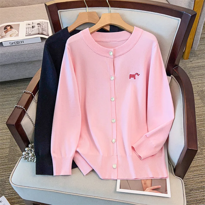 

170Kg Plus Size Women's Bust 160 Autumn Winter Loose Round Neck Cardigan Sweater KnittedJacket Pink 4XL 5XL 6XL 7XL 8XL 9XL