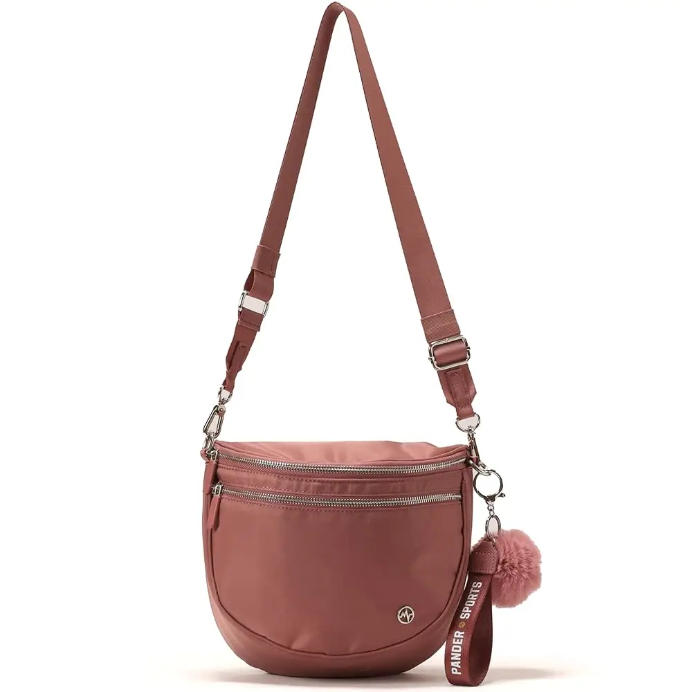 

Женская сумка-кроссбоди, повседневная нейлоновая сумка через плечо с брелоком-помпоном и ремешком на запястье, регулируемый ремень