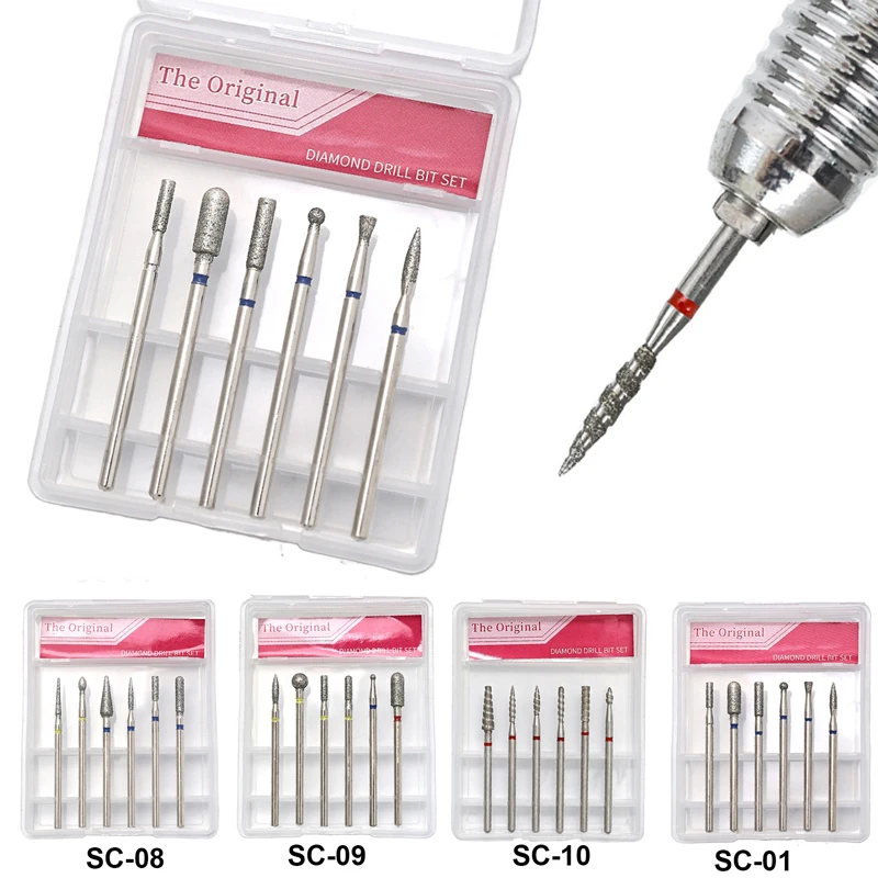 6 stuks diamant nagel boor frees voor elektrische nagel pedicure machine nagelriem schone nagelvijl gel remover manicure tool