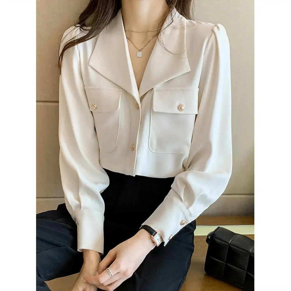 Chiffon Shirt Women\'s New French Professional Dress Shirt Design Sense Niche Suit Collar Top