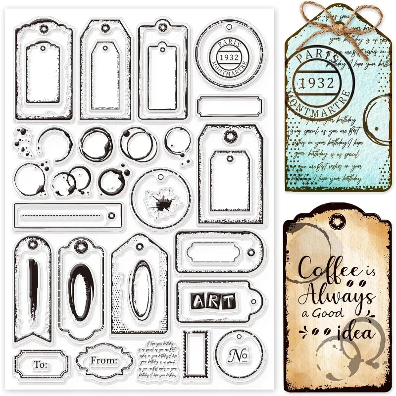 1 arkusz Retro etykieta wyczyść znaczki dla DIY Scrapbooking Vintage Banner tagi silikonowe przezroczyste pieczęcie 8.3x11.7 cala przezroczyste