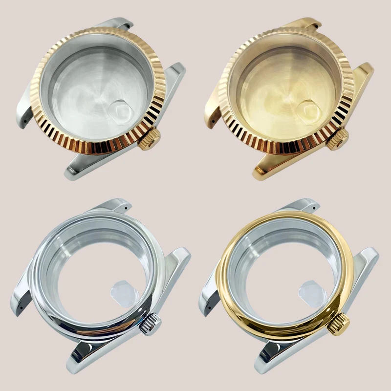 

Modified Watch Accessories With Calendar Window Stainless Steel Grooved Curved Case Suitable For NH34 NH35 NH36 NH38 Movement