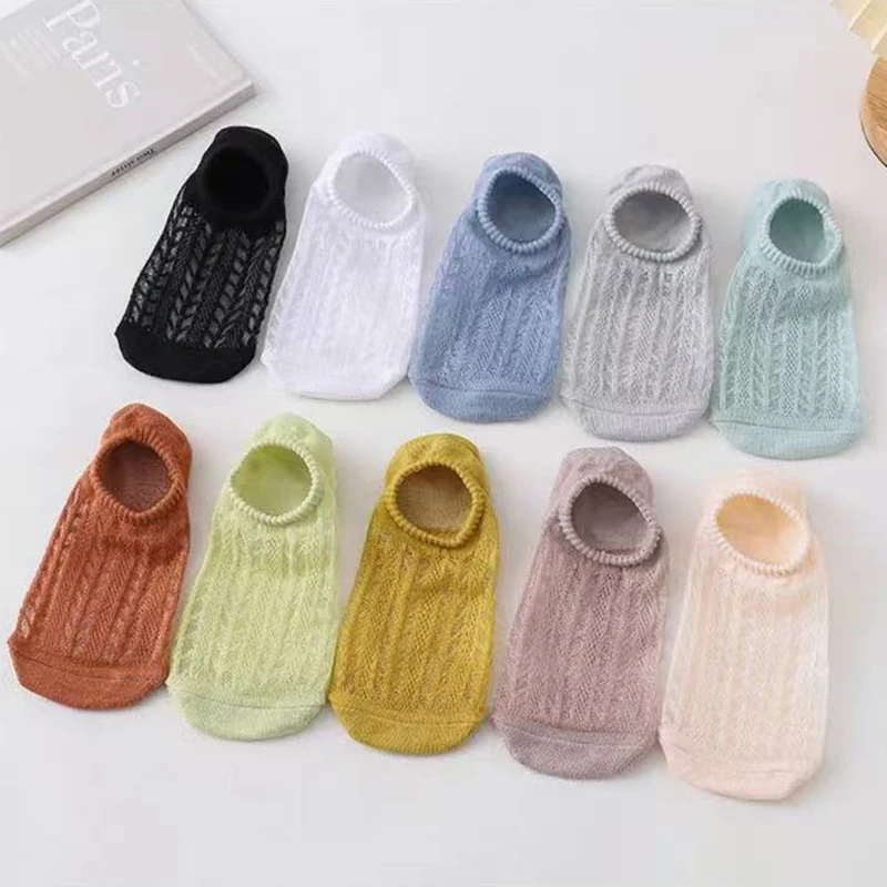 1/5/10/15/20 Pairs Random Women Macaron Mesh No Show Socks, Breathable Sweat Wicking Soft All-Match Ladies Invisible Socks