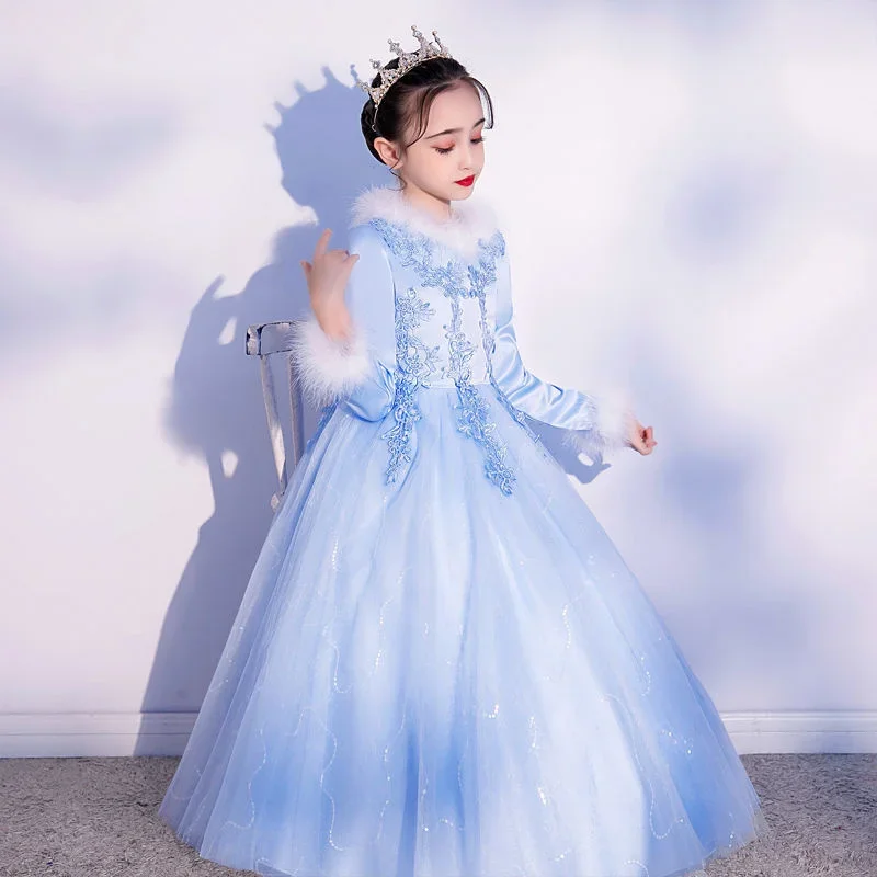 Evening Princess Girls Party White Prom Tulle Dress Fluffy Flower Girl Winter Velvet Wedding Toddler Dresses For New Year 2023