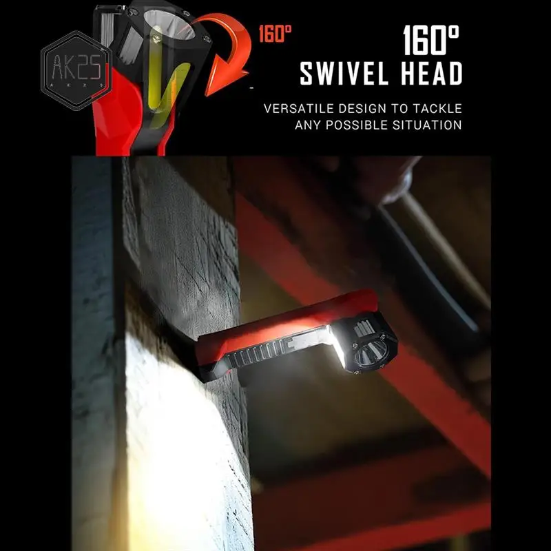 

AK25-Rechargeable Work Light, 1200 Lumens Magnetic Work Light With 160° Rotate Design, 6 Lighting Modes Mechanic Light