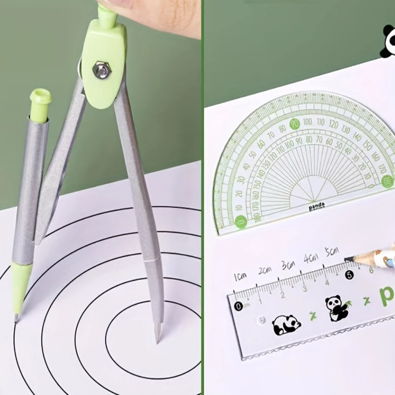 7 Pcs/Set Cartoon Panda Acrylic Rulers Multi-Function School Stationery Mathematical Drawing Tools for Students Iron Boxed