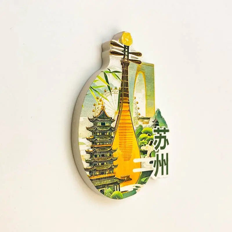 1pc Suzhou Refrigerator Magnet Personalized Style National Trend Garden Pipa Decoration Resin Magnetic Travel S view 3