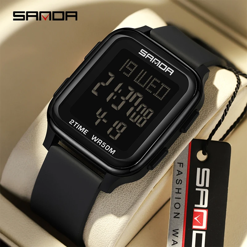 

2024 Fashion Sanda 6211 Top Brand Led Electronic Trend Multi Functional Alarm Clock Single Display Men's Women's Unisex Watches