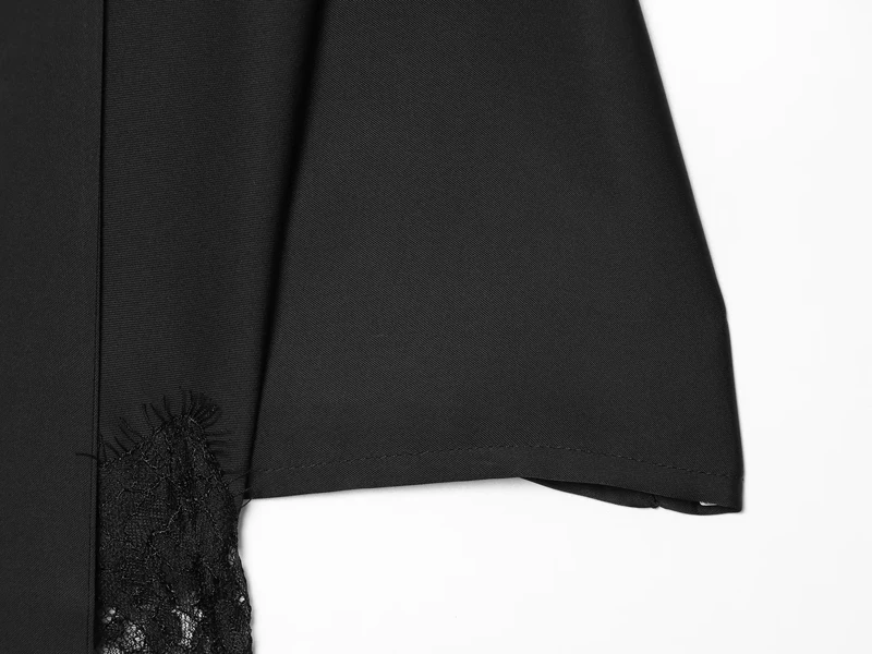 HXAO Spitzenkleider für Damen, Sommer, schwarzes Midi-Satin-Kleid, asymmetrisches, kurzärmeliges Kleid, elegantes, kokettes Partykleid – Detail 5