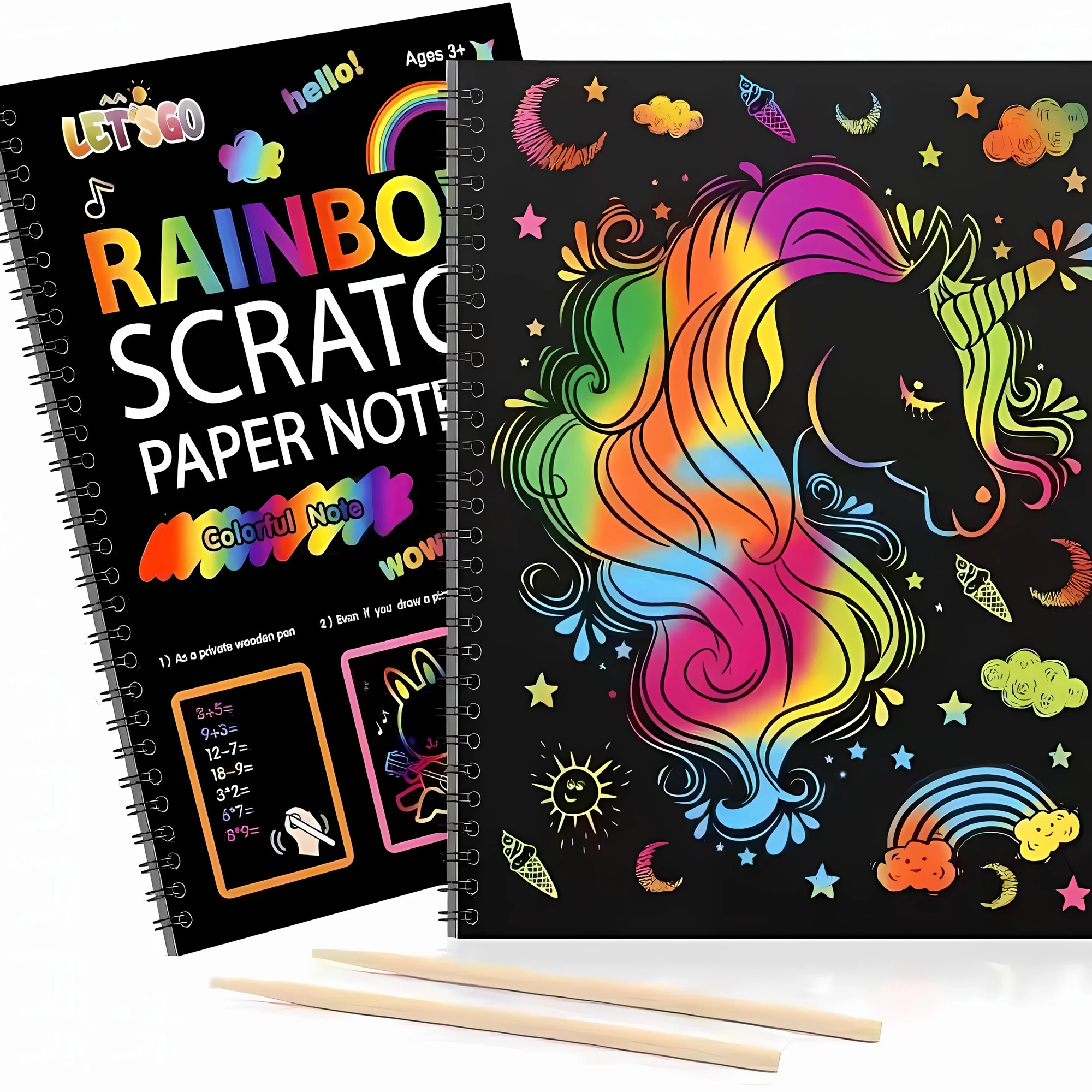 

Parent Child Interactive Toys 2/5 Pack Magic Rainbow Color Scratch Art Paper Card Set With Graffiti Stencil Drawing Board Stick