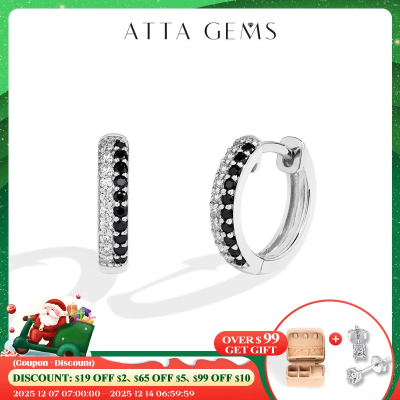 

ATTAGEMS Black and White Moissanite Diamond Earrings S925 Sterling Silver Gold Plated For Women Birthday Gifts Fine Jewelry New