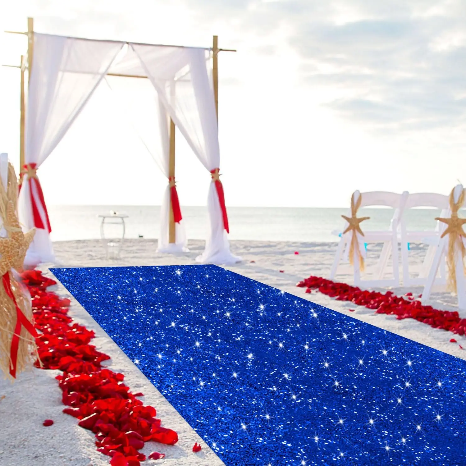 Blue Shiny Wedding Aisle Carpet - Outdoor Carpet, Non Slip, Suitable for Holiday Decoration, Christmas, Easter, Party Carpets