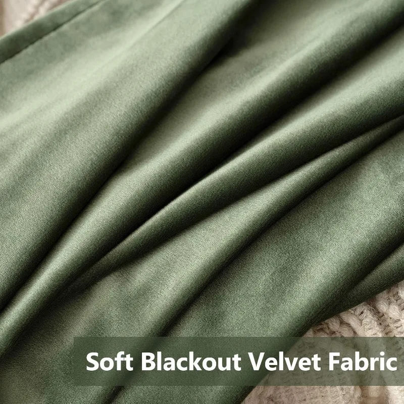 Velvet Curtains Olive Green Elegant Grommet Curtains Thermal Insulated Soundproof Room Darkening