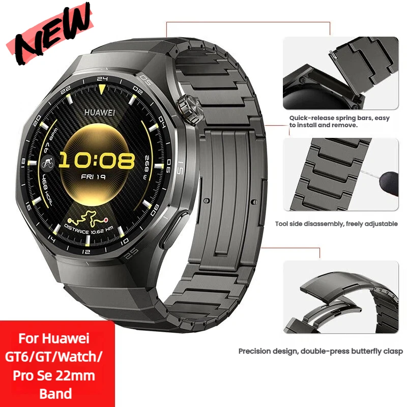 22mm Titanium Watch Band For Huawei Watch GT6 GT5 Pro 46mm GT4 Ultimate Watch 5 Metal Bracelet Quick Release Replacement Strap