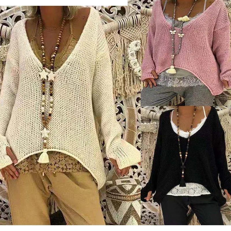 

Women's Color Blo Street Sle Long Sve T-irt Sweater Pullover Woolen Dr Casual Loose Fit Autumn Faion