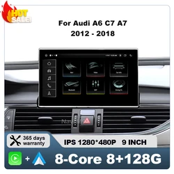 For Audi A6 C7 A7 2012-2018 Wireless CarPlay Android 14 Car Multimedia Stereo GPS Navi Radio Player Bluetooth 9inch Touch Screen