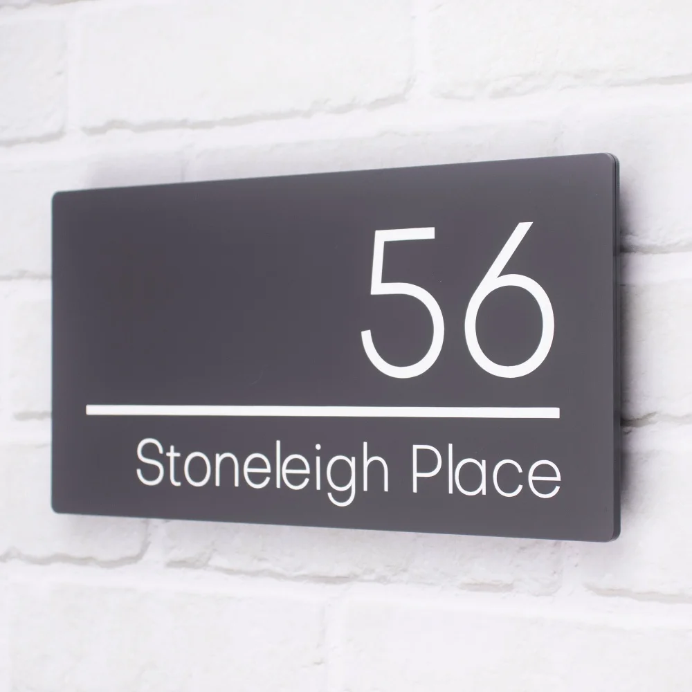 Personalized Custom House Number Sign Modern Rectangle Acrylic Address Plaque Custom Street Name 3D Raised Text Front Door House view 3