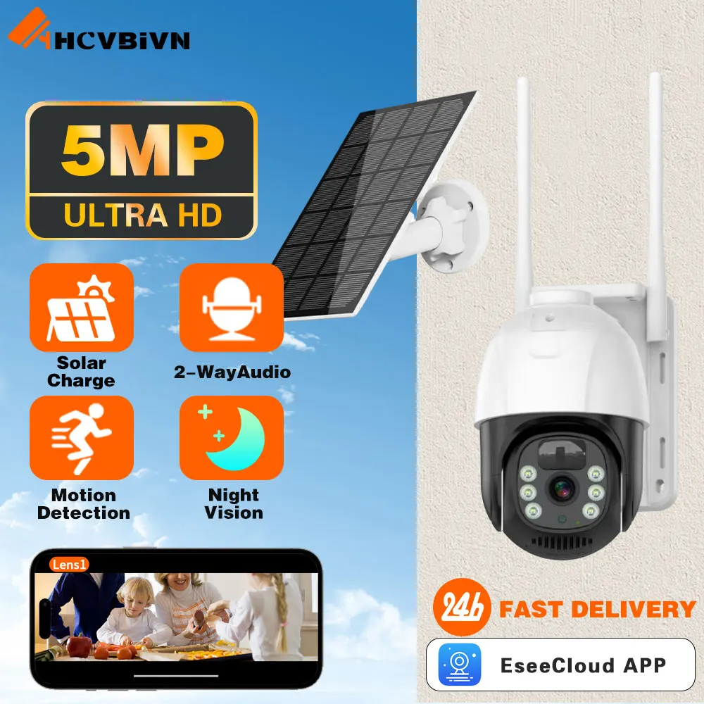 

HD 5MP Smart WIFI Solar CAMERA Powered Battery IP PTZ Security Camera Two Way Audio PIR Detection Wireless Out solar CCTV 4G Cam