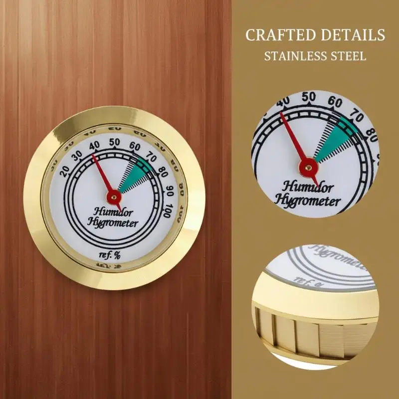 Higrómetro Analógico de Latón de 43 mm, Medidor de Humedad Mecánico de Alta Precisión para Humidor, Caja de Cigarros, Estuche de Violín, Gabinete de Guitarra