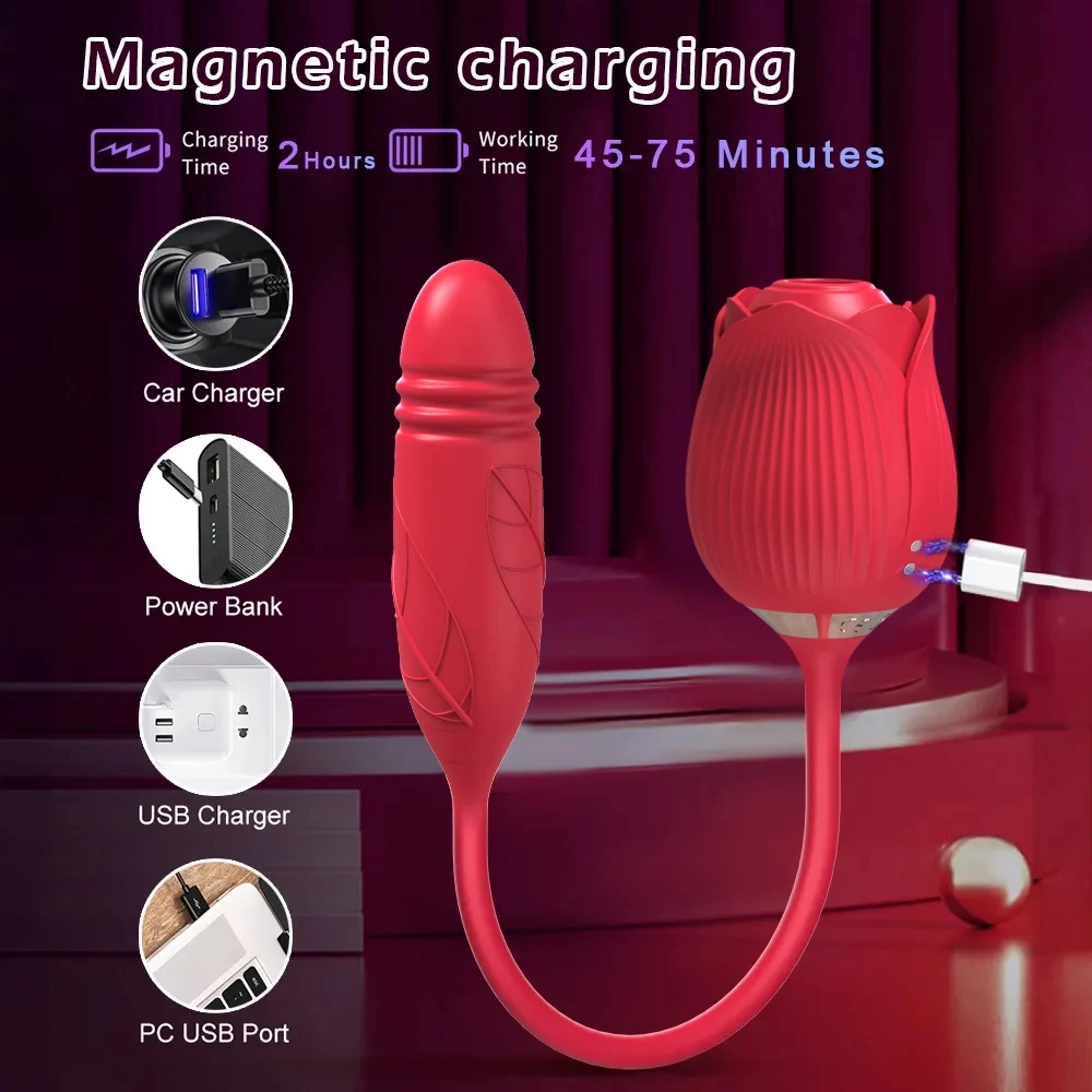 Rose Sex Toy for Women Sucking Vibrator G Spot Clitoris Stimulator Thrusting Vagina Nipple Sucker Vibrating Goods for Adults