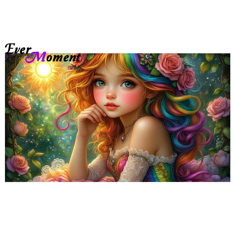 DIY Cute Girl Diamond Painting Flowers Picture Of Rhinestones Square Round Diamond Mosaic Child Hobby ASF3170