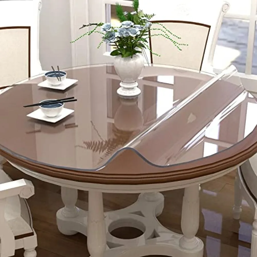 

51 Inch Round Table Cover Protector Thick Upgraded Version Unshrinkable Non-Slip Waterproof Oil Proof Plastic Tablecloth Protec