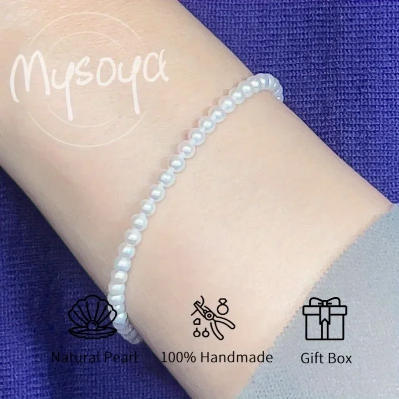 

MYSOYA 4-5mm Natural AK Freshwater Pearl Bracelet For Women And Men With Gift Box Birthday Wedding Anniversary Jewelry Gift
