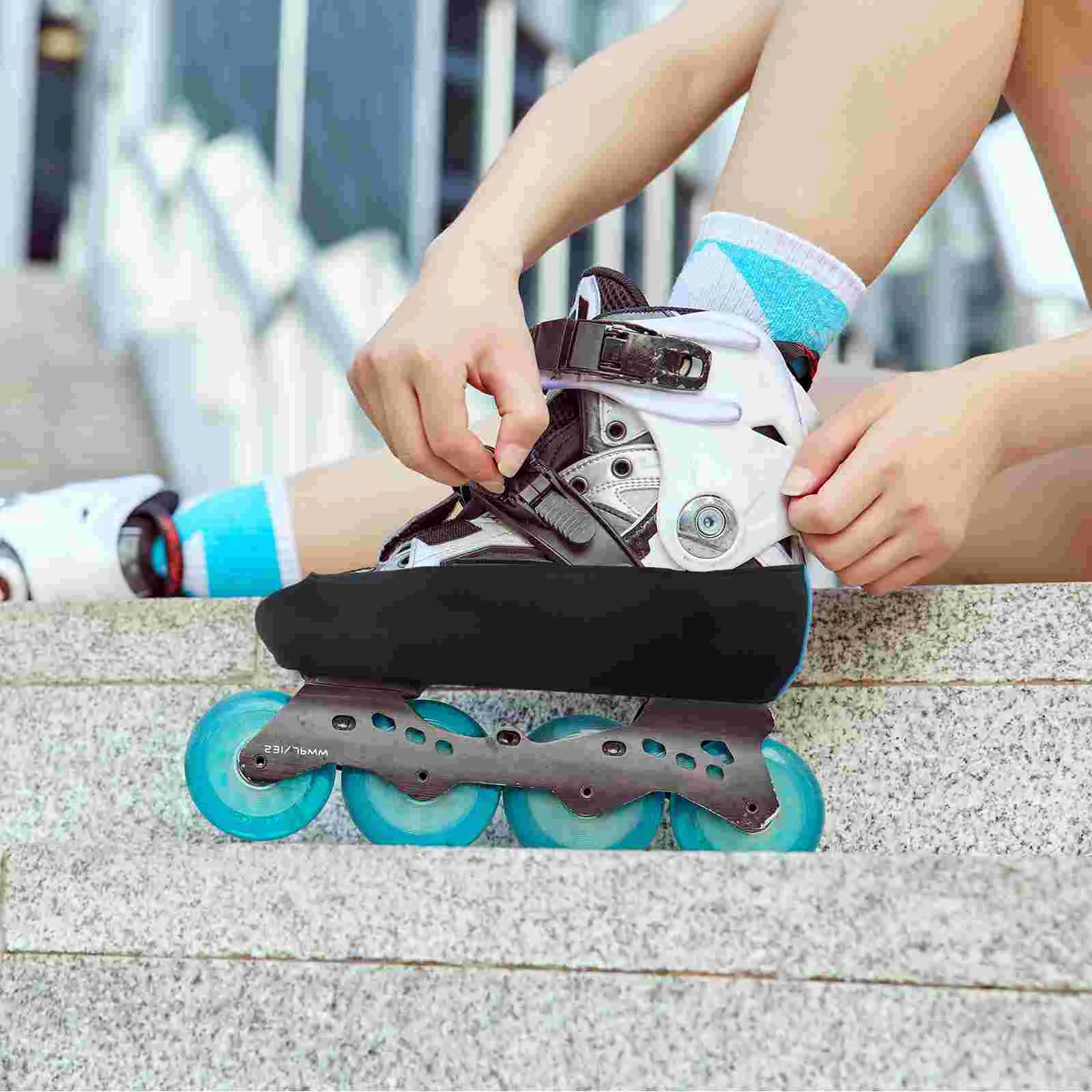 2 Pcs Skates Roller Shoe Covers Ice Skating Boots Elastic Protectors Hockey Black Shoes