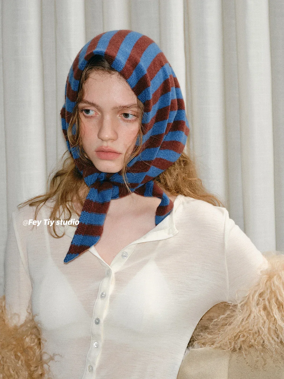 2026 Vielseitiger gestreifter Wollmischgewebe-Strickschal für Damen im koreanischen Stil, Hals- und Kopftuch mit Kapuze, kleines warmes Stirnband – Detail 6