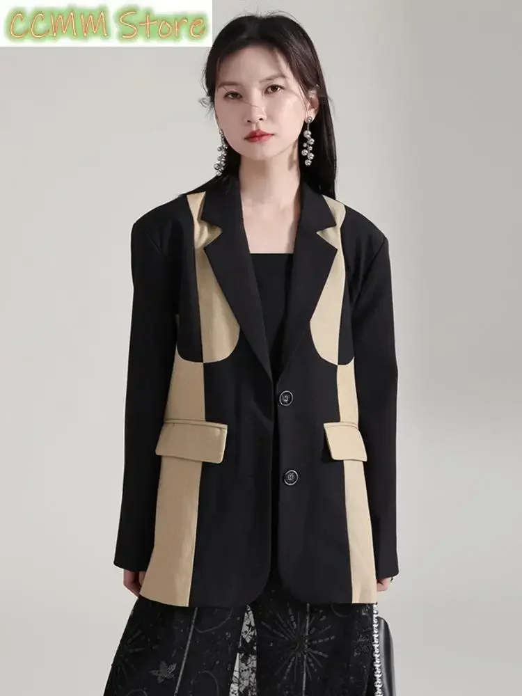 Damska marynarka w kolorze khaki, duży rozmiar, nowa, z klapami, długim rękawem, luźna kurtka Fashion Tide, wiosna, jesień