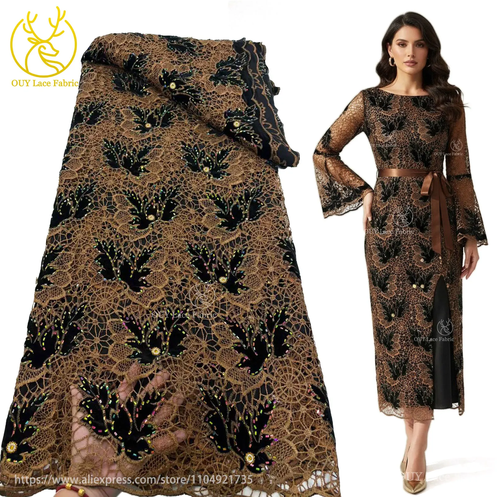 럭셔리 벨벳 크리스탈 아프리카 레이스 원단 2025 고품질 나이지리아 로프 레이스 원단 소녀들 저녁 파티 드레스 재봉용