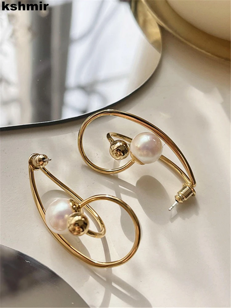 

kshmir The new design pearl curved geometric earrings for women's fashion women's exaggerated exquisite commuter gifts