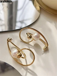 kshmir The new design pearl curved geometric earrings for women's fashion women's exaggerated exquisite commuter gifts